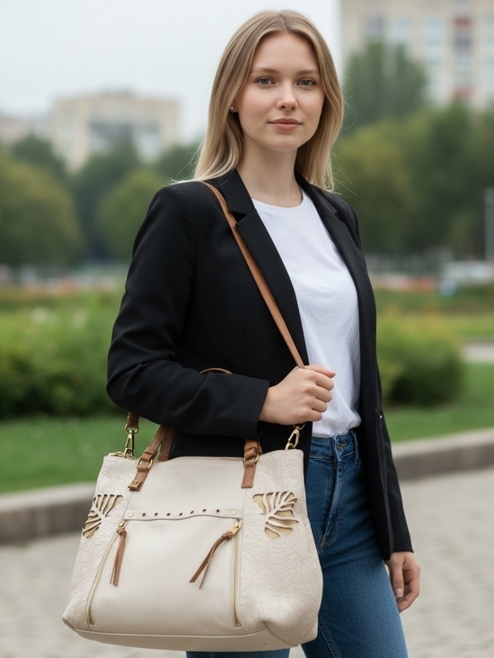 The Sak Handbags - The Sak White Leather Monstera Leaf Cutout Tote